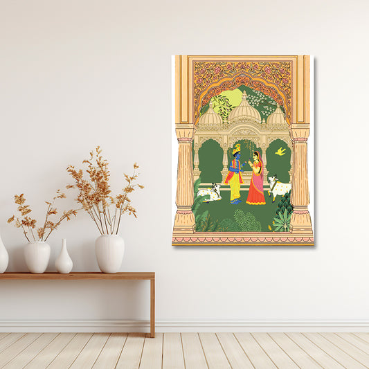 radha krishna pichwai style canvas wall painting traditional indian spiritual wall art decor
