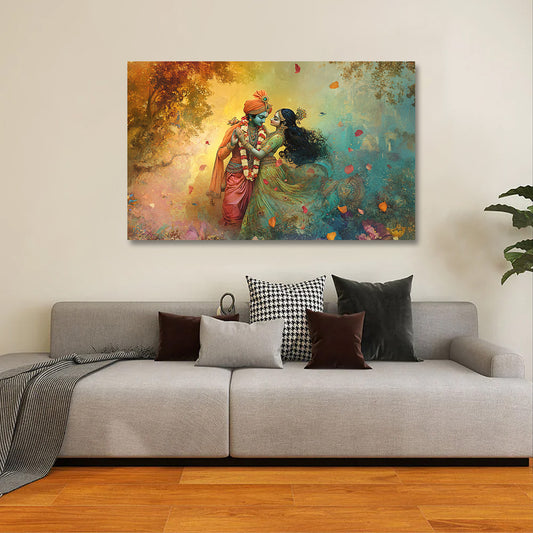 radha krishna romantic dance canvas painting frame wall decor for living room