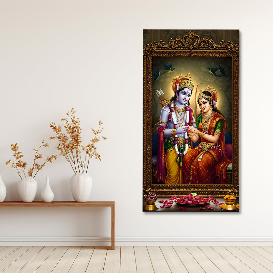 Radha Krishna royal frame canvas painting traditional wall decor for living room