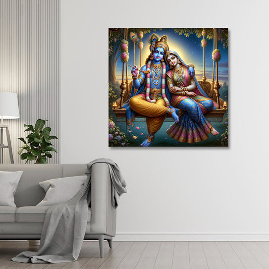 radha krishna swing canvas painting frame wall decor for living room
