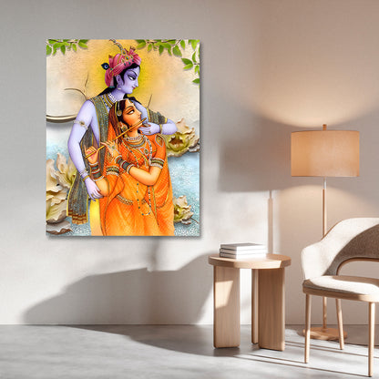 Radha Krishna traditional canvas painting frame elegant wall decor for living room