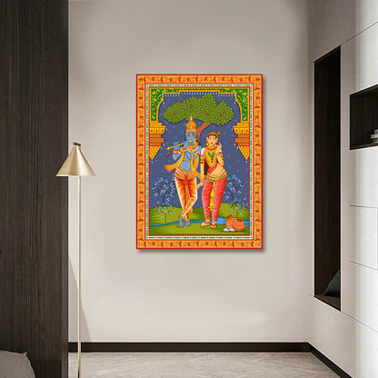 radha krishna traditional folk art canvas painting frame wall decor for living room