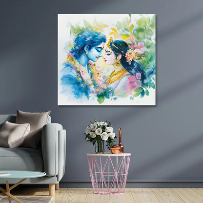 radha krishna watercolor floral canvas painting frame wall decor living room