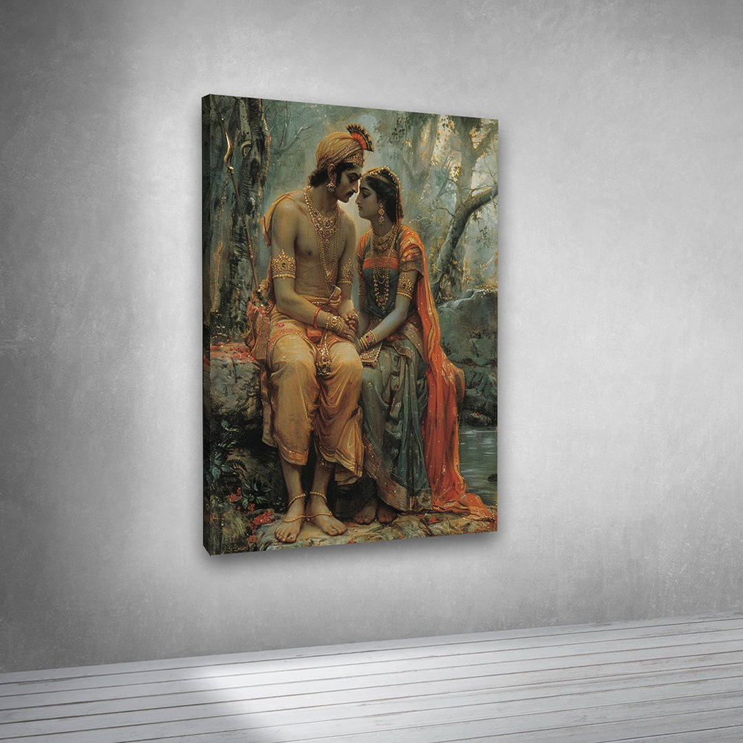 radha krishna sitting artwork classic canvas painting frame living room wall art