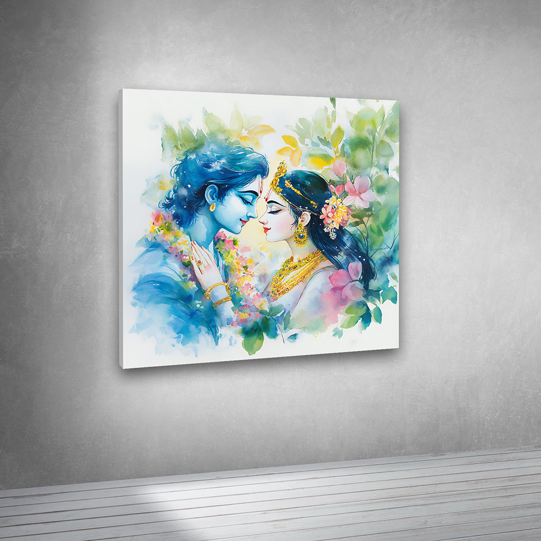 radha krishna soft watercolor romantic artwork canvas painting frame modern wall art home decor