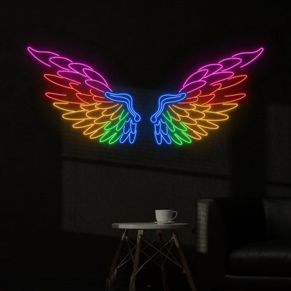 Rainbow angel wings neon sign board multicolor LED wall decor