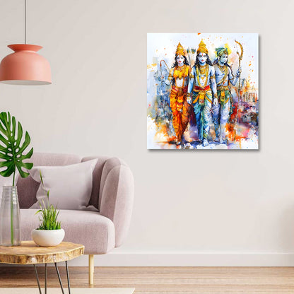 Ram Darbar canvas painting watercolor style Ram Lakshman Sita wall art for living room decor