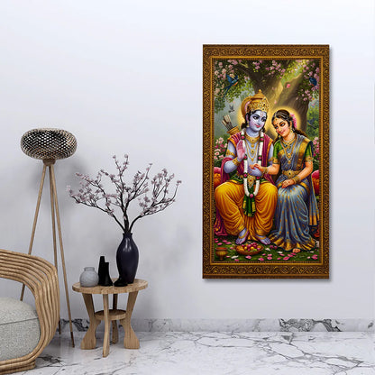 Ram Sita canvas painting with decorative frame traditional spiritual wall art for home decor