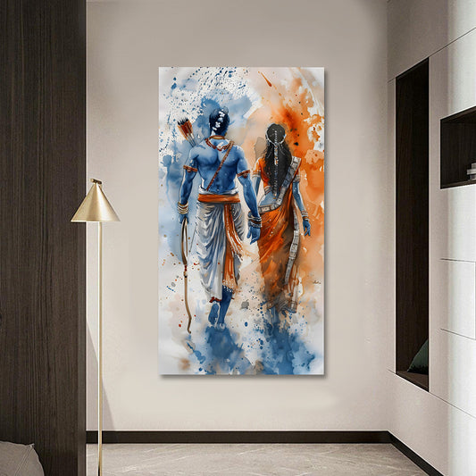 Ram Sita canvas painting frame spiritual couple wall art for living room decor