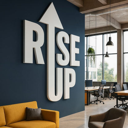 Rise up acrylic wall sign 3D arrow motivational office wall decor modern workspace branding
