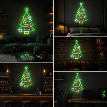 Christmas Tree Neon Sign Board | LED Festive Neon Light Wall Decor