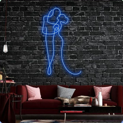 Romantic couple hug neon sign board neon light name plate blue LED wall décor