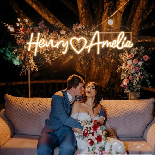 Romantic Couple Name Neon Sign Board Custom LED Wedding Backdrop Light
