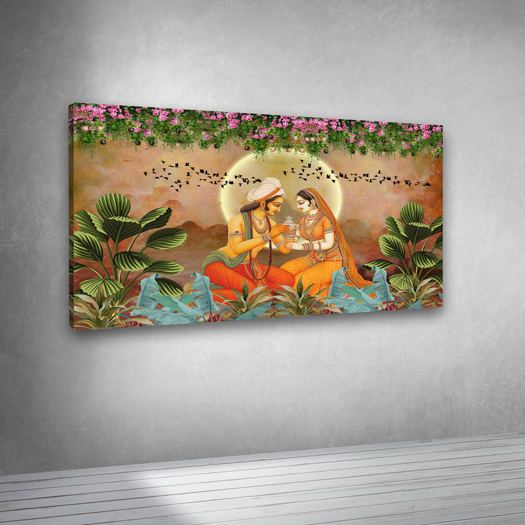 romantic radha krishna canvas wall art painting frame nature background decor