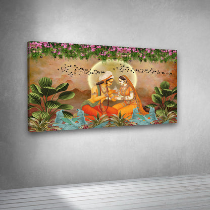 romantic radha krishna canvas wall art painting frame nature background decor