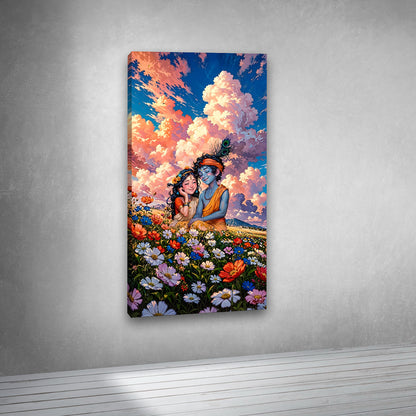 romantic radha krishna sky landscape canvas wall art colorful floral large size painting frame home decor