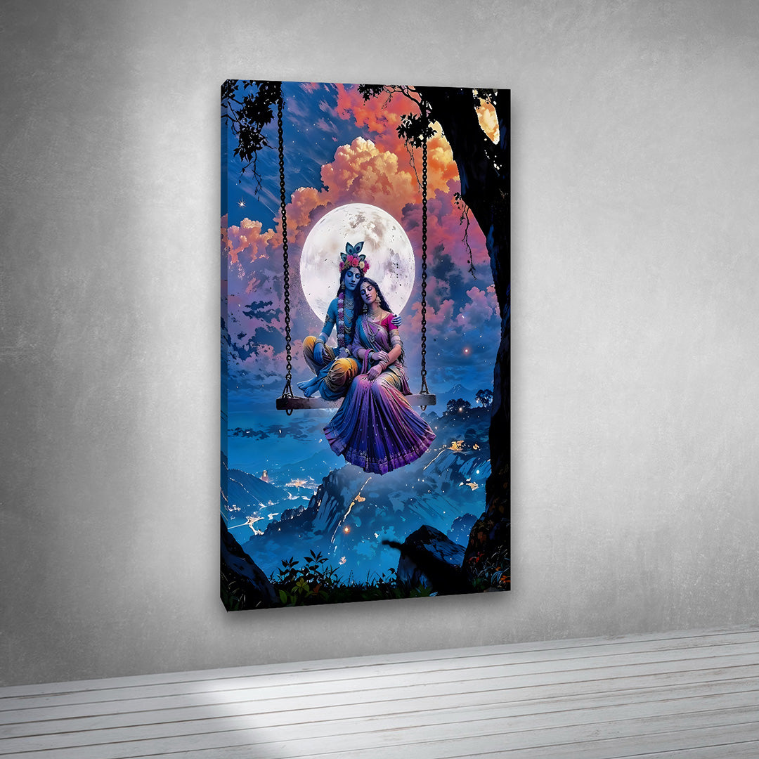 romantic radha krishna swing canvas wall art large size spiritual painting frame home decor