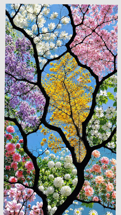 3D Colourful Tree of Life Ceiling Design with Floral Branches for Luxury Interiors