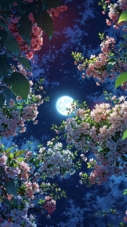 3D Moonlit Cherry Blossom Sky Ceiling Design for Living Room, Bedroom & Dining Room