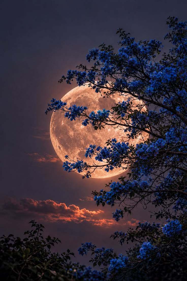Moonlit Night Sky 3D Ceiling Wallpaper with Full Moon and Tree Silhouette for Modern Interiors