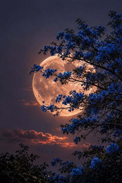 Moonlit Night Sky 3D Ceiling Wallpaper with Full Moon and Tree Silhouette for Modern Interiors