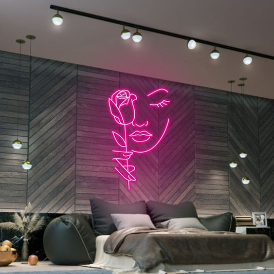 Rose face neon sign board pink neon light aesthetic wall decor
