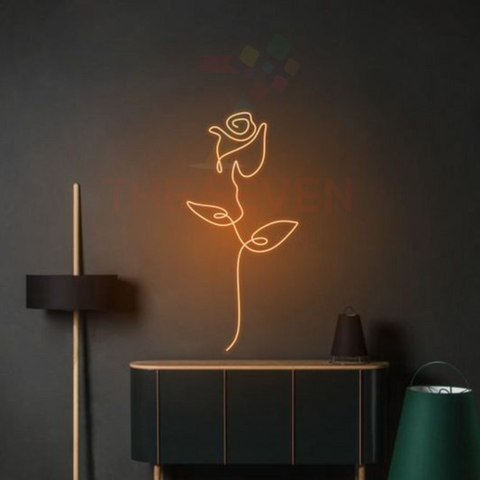 Rose flower neon sign board warm golden neon light aesthetic wall decor