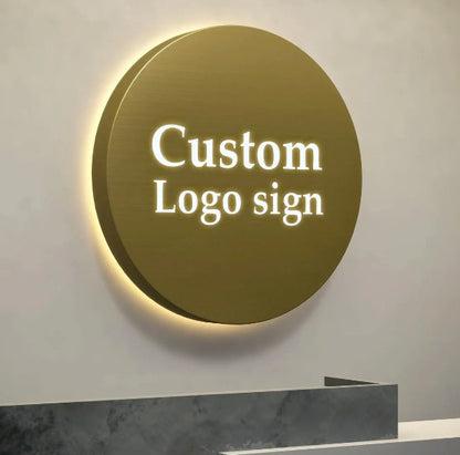 round LED backlit wall sign with custom text and logo for office cafe and boutique decor