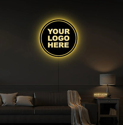 round black acrylic LED halo logo sign for office reception and commercial wall decor