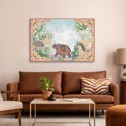 royal elephant pichwai style canvas wall painting indian palace artwork traditional ethnic wall decor