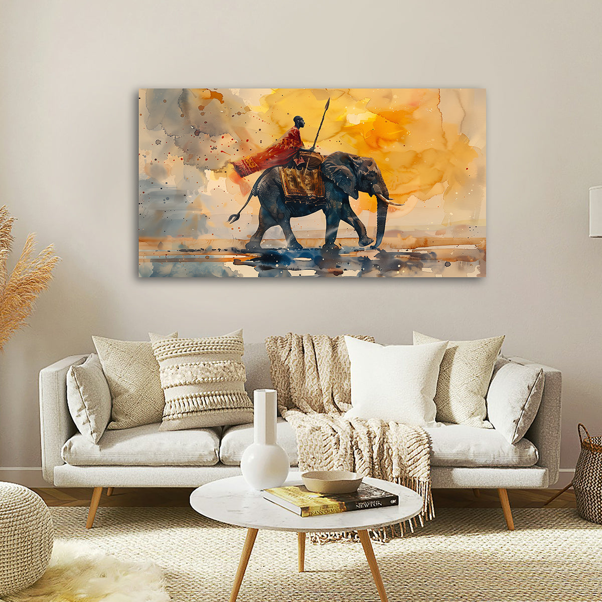 royal elephant warrior canvas wall art indian king riding elephant painting