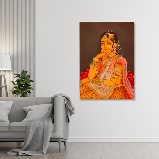 royal indian woman portrait canvas wall art traditional rajasthani lady painting