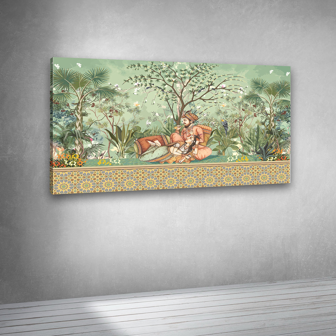 royal garden artwork couple relaxing nature indian traditional wall art