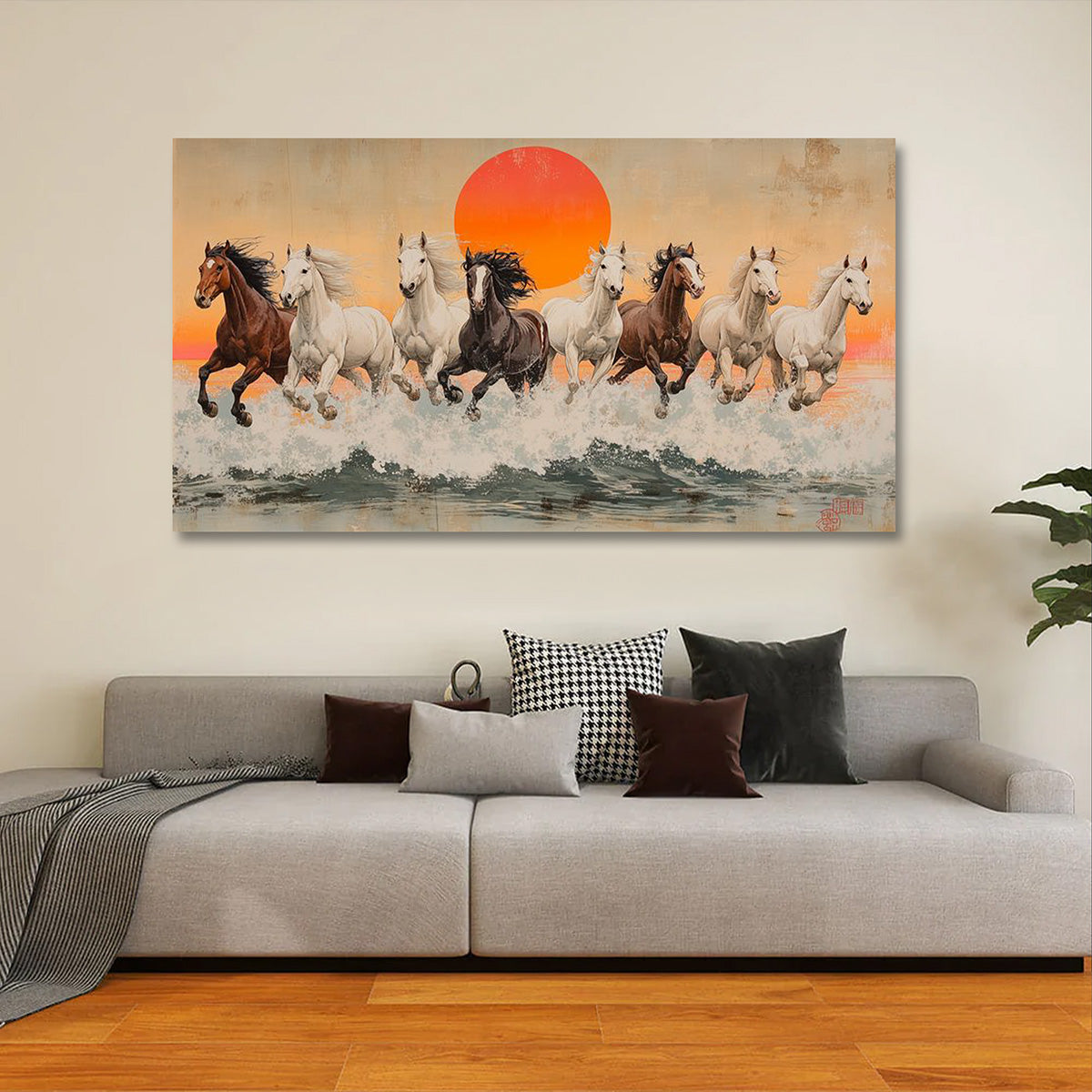 running horses canvas painting frame wall decor sunset horse artwork for living room