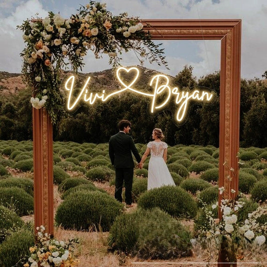 Rustic Couple Name Neon Sign Board Custom LED Wedding Backdrop Light