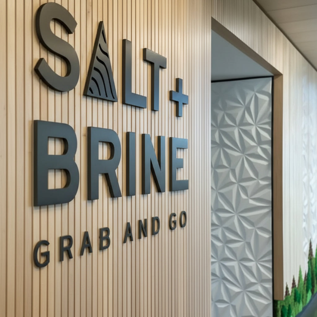 Salt and Brine 3D acrylic letter sign modern wall logo signage cafe restaurant interior