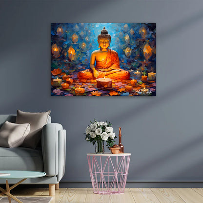 serene buddha candlelight wall painting meditation spiritual canvas art