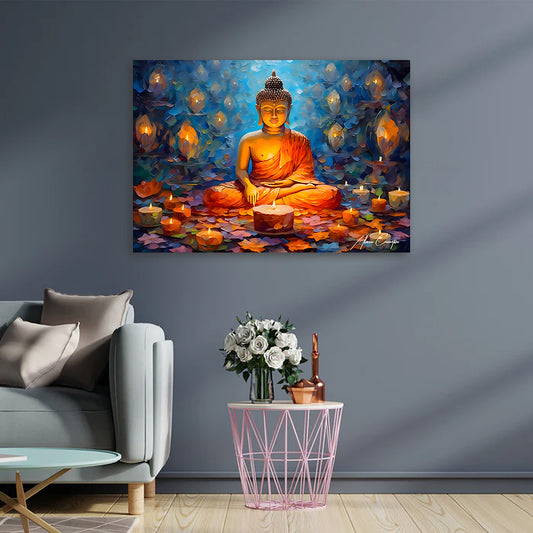serene buddha candlelight wall painting meditation spiritual canvas art