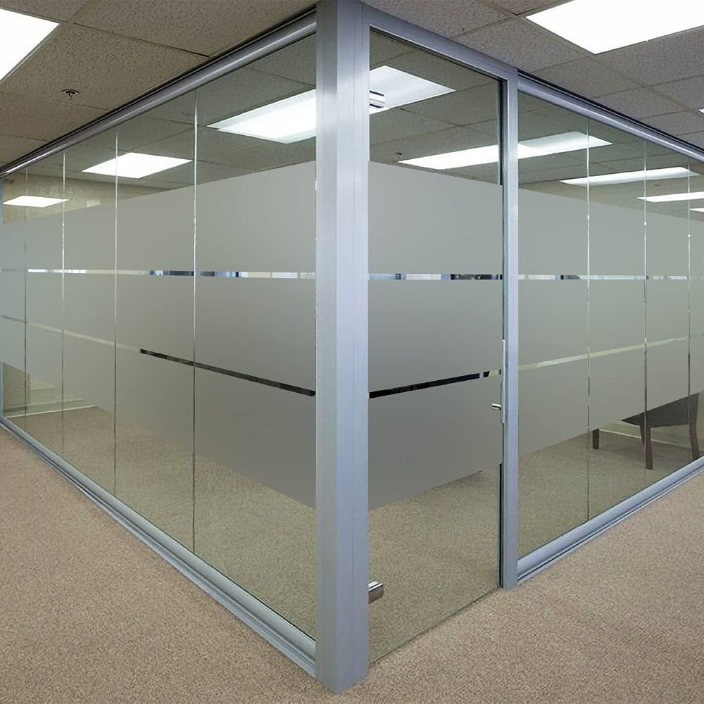 Frosted Glass Film Stripes for Office Partitions | Modern Privacy Vinyl for Glass Doors & Cabins | Decorative Glass Band Design