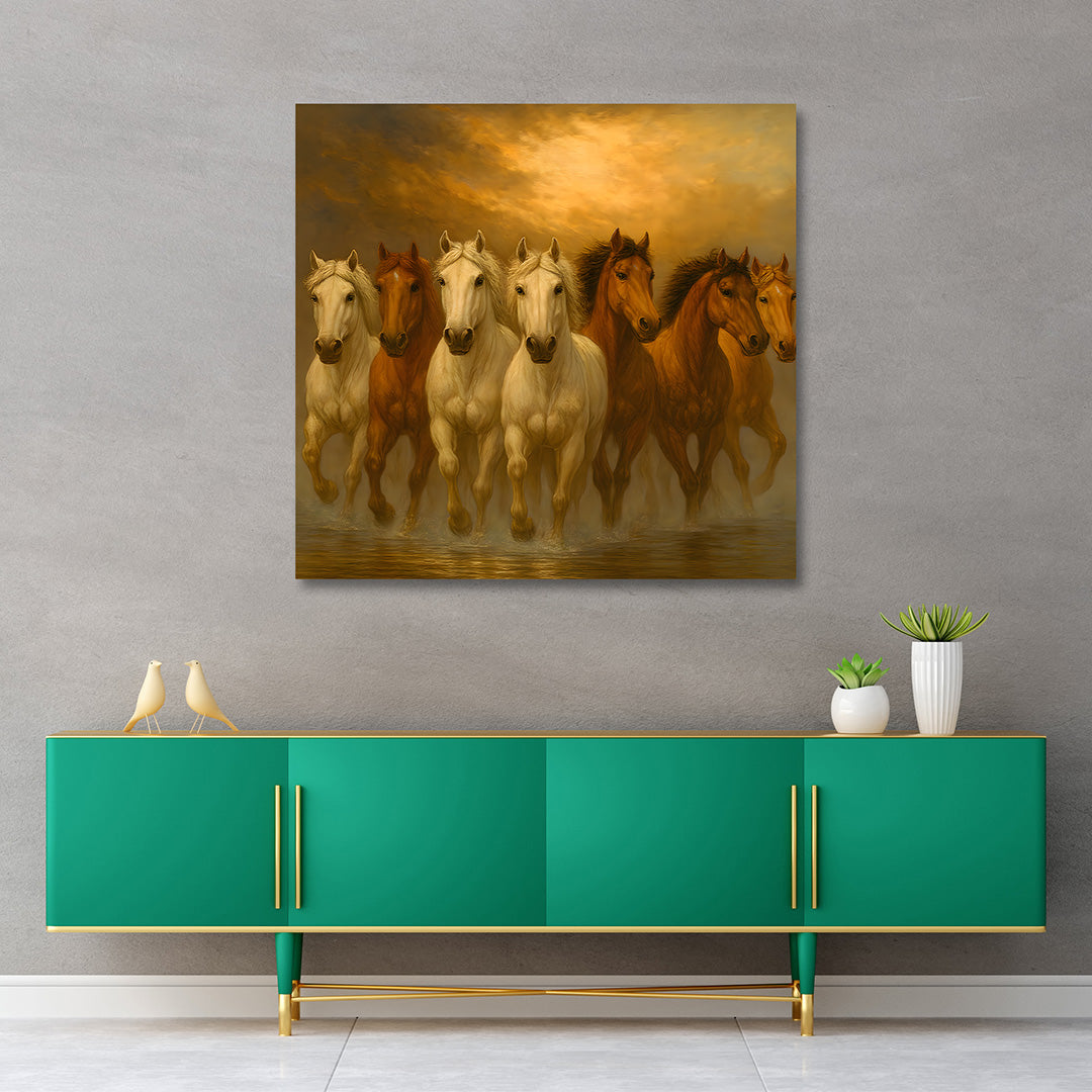 seven running horses canvas painting frame wall decor for living room vastu artwork