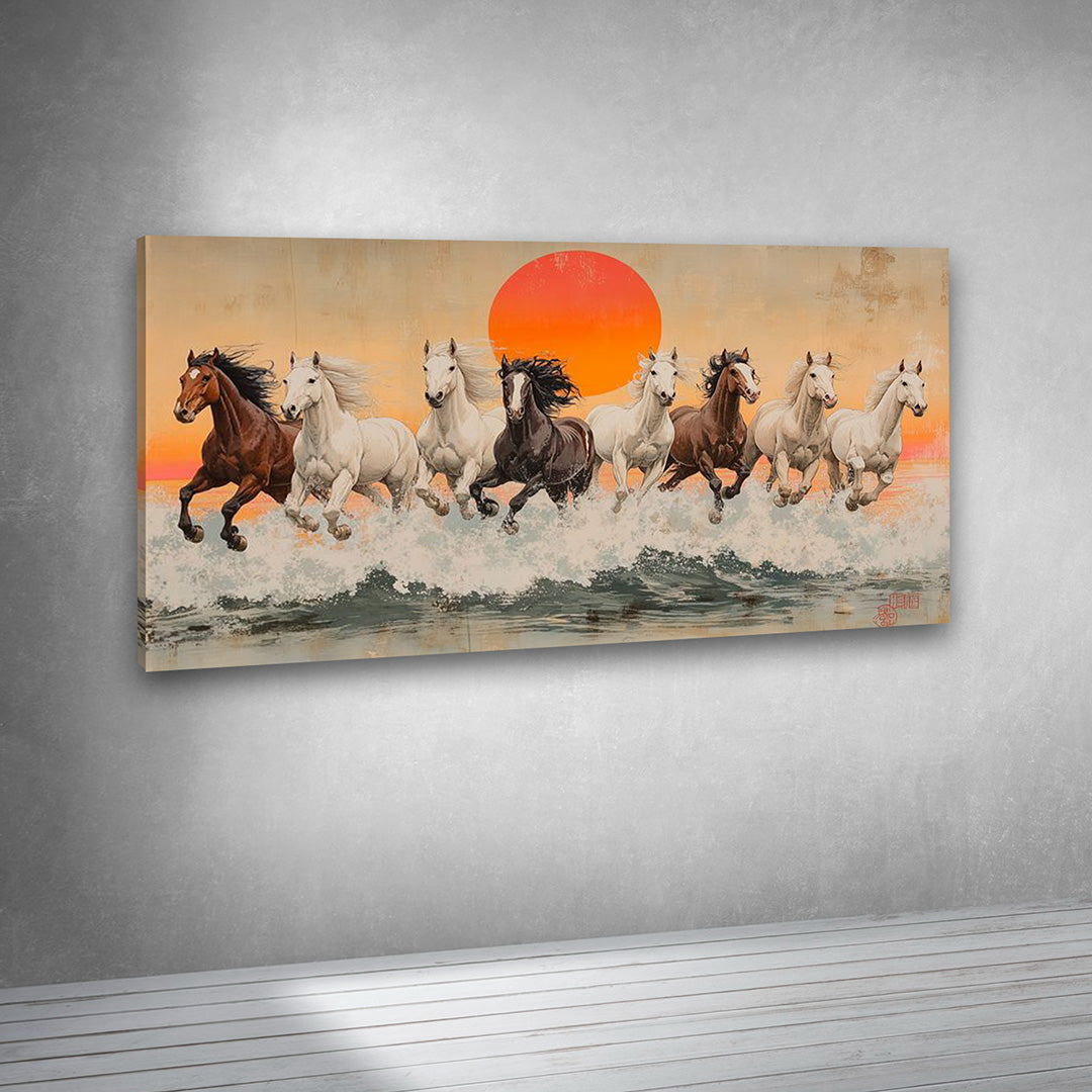 seven horses canvas wall art painting frame vastu horse painting home decor