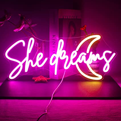 she dreams neon sign board customised moon neon light signs aesthetic bedroom wall decor custom neon sign