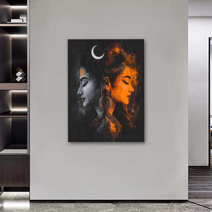 shiv parvati abstract wall painting modern spiritual canvas art for home decor
