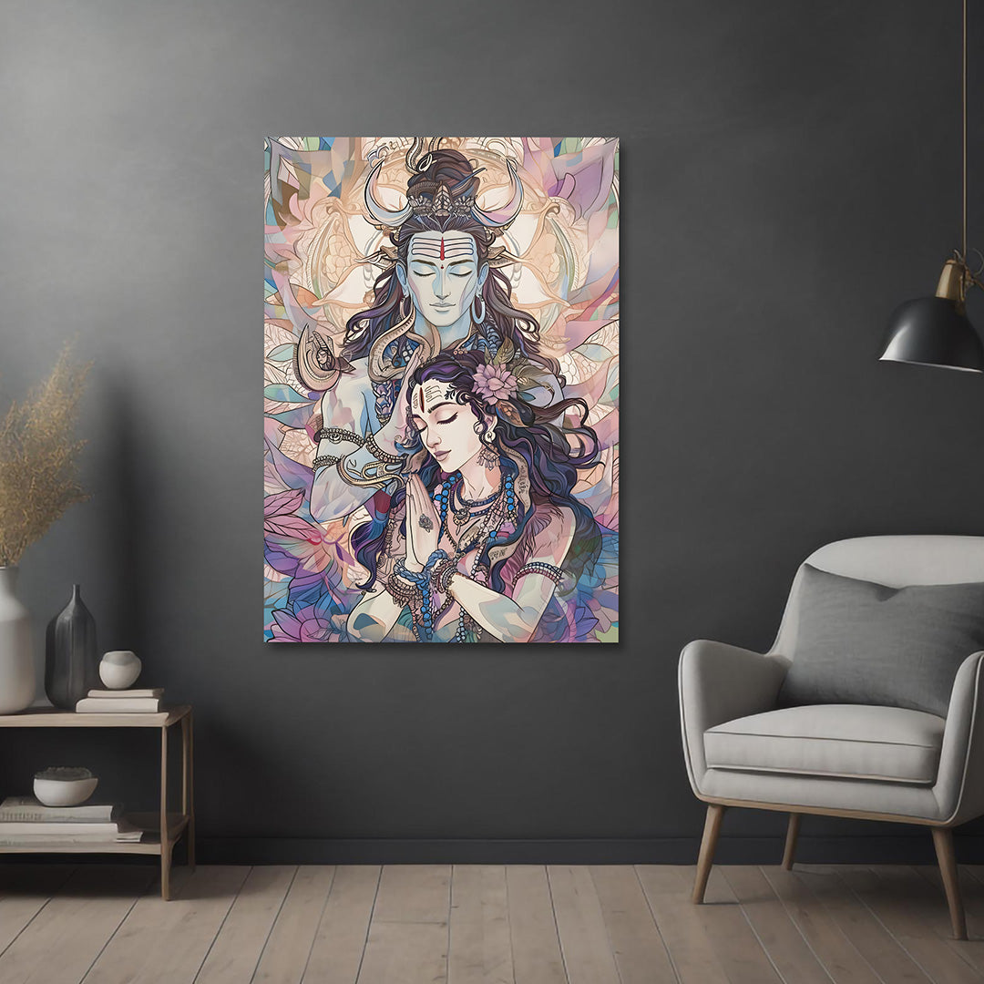 Shiv Parvati canvas painting frame artistic spiritual painting on canvas wall decor for living room