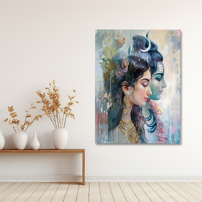 Shiv Parvati canvas painting frame divine couple painting on canvas wall decor for living room
