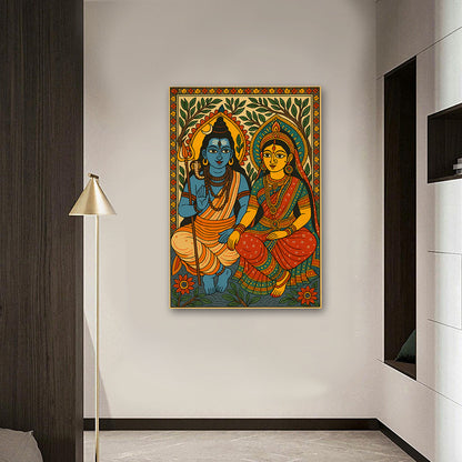 Shiv Parvati traditional folk art canvas wall painting for home decor
