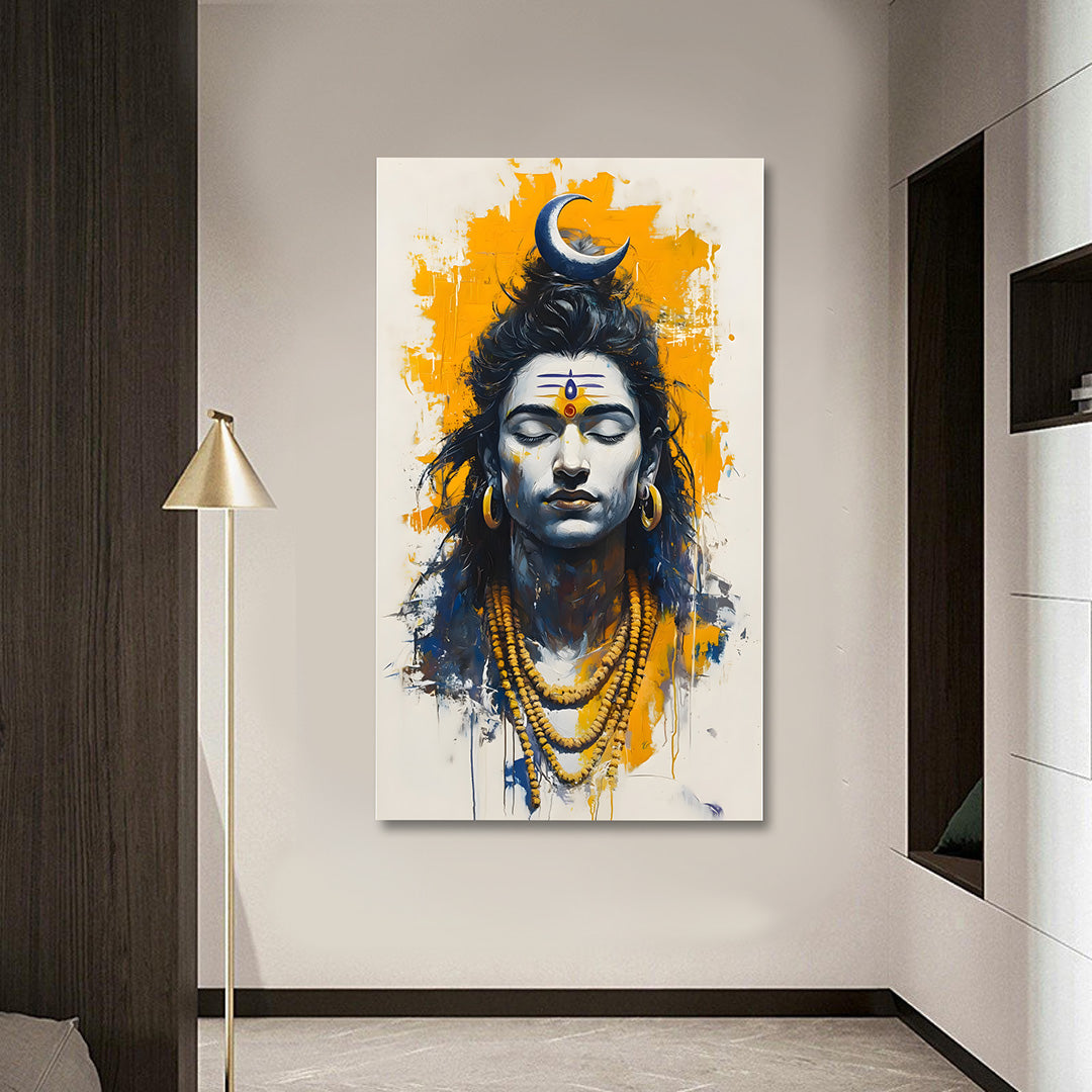 shiva portrait canvas wall art trishul tilak crescent moon large size painting frame home decor