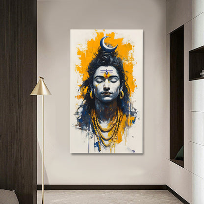 shiva portrait canvas wall art trishul tilak crescent moon large size painting frame home decor
