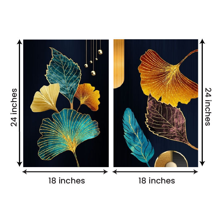 Abstract Gold Leaf Canvas Painting Wall Art – Large Size Frame (18 x 24 Inches Each Part)