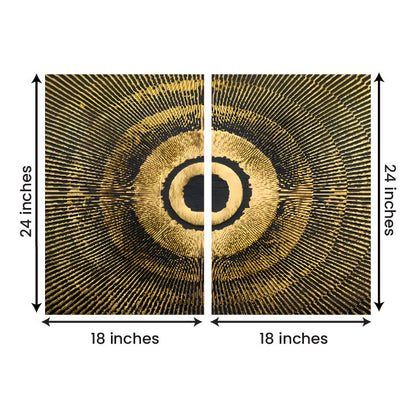 Abstract Gold Circle Canvas Painting Wall Art – Large Size Frame for Living Room (18 x 24 Inches Each Part)